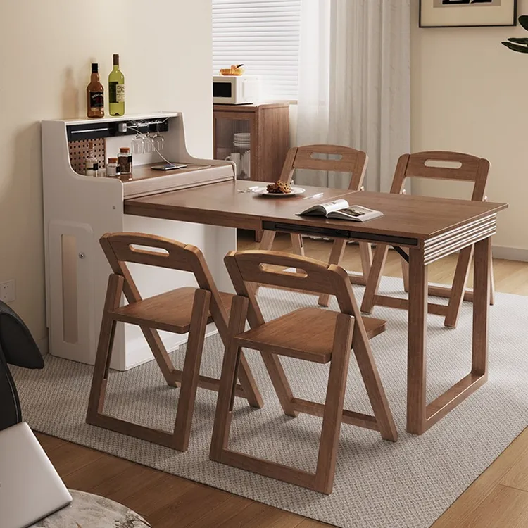 岛台餐桌2025新款收纳桌子折叠餐边柜靠墙一体储物柜饭桌家用实木