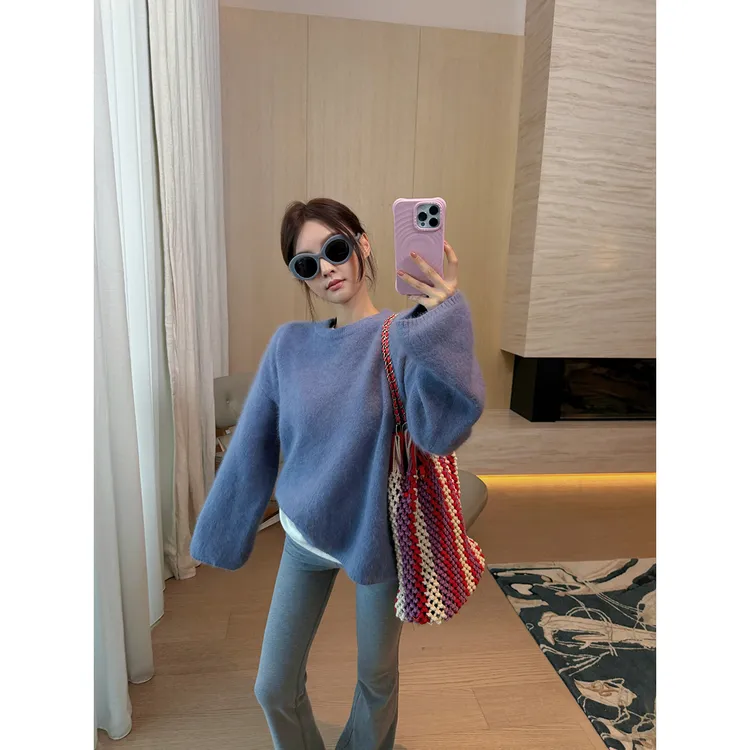 FORNI 打翻调色盘 软糯兔毛针织衫宽松显瘦慵懒毛织上衣