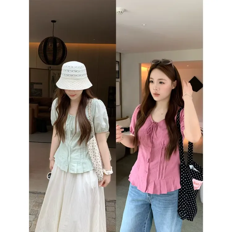 大婉酱千千微胖定制 温妮小姐’提花肌理上衣棉感透气小衫女 5392X