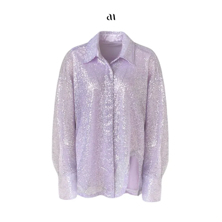 Aiko专属  设计师 不对称镂空廓形亮片上衣