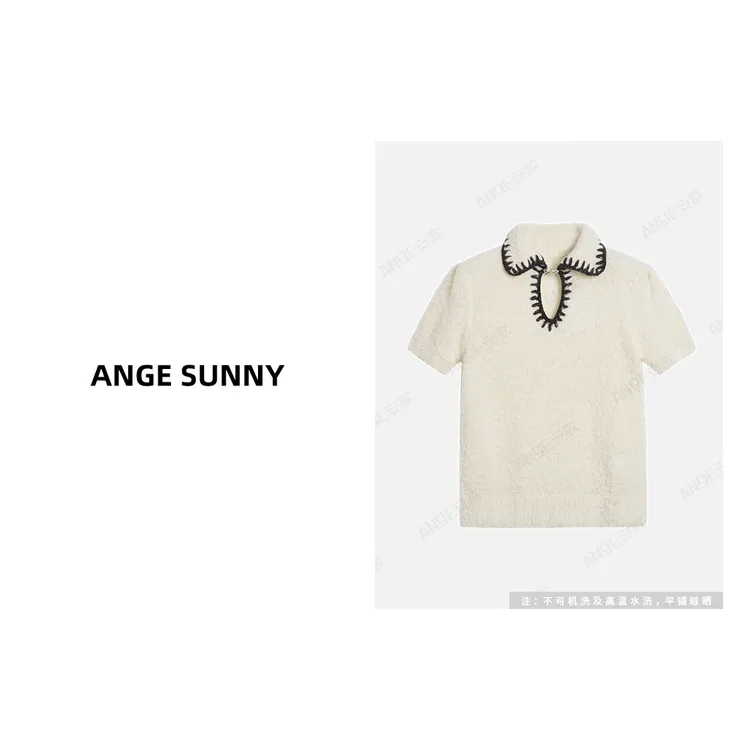 曲阳 ANGE SUNNY【小香滑雪系列100羊毛衫】手钩翻领泡泡袖针织衫