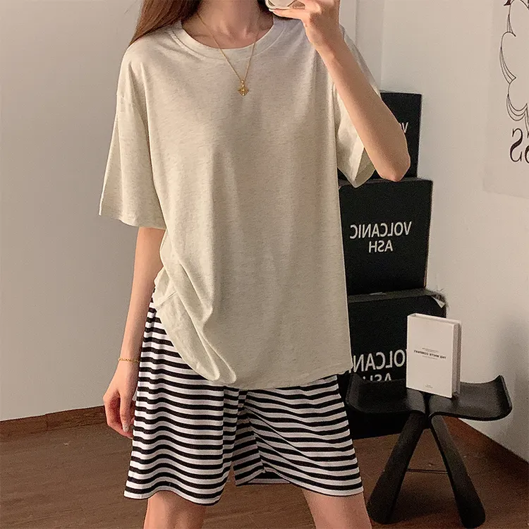 2025年夏季新款灰色睡衣女莫代尔简约短袖短裤休闲宽松家居服套装