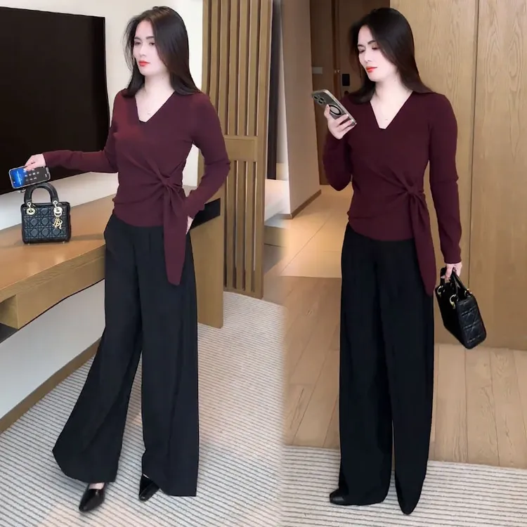 时尚套装女2025秋季新款时髦洋气小众设计感长袖上衣阔腿裤两件套