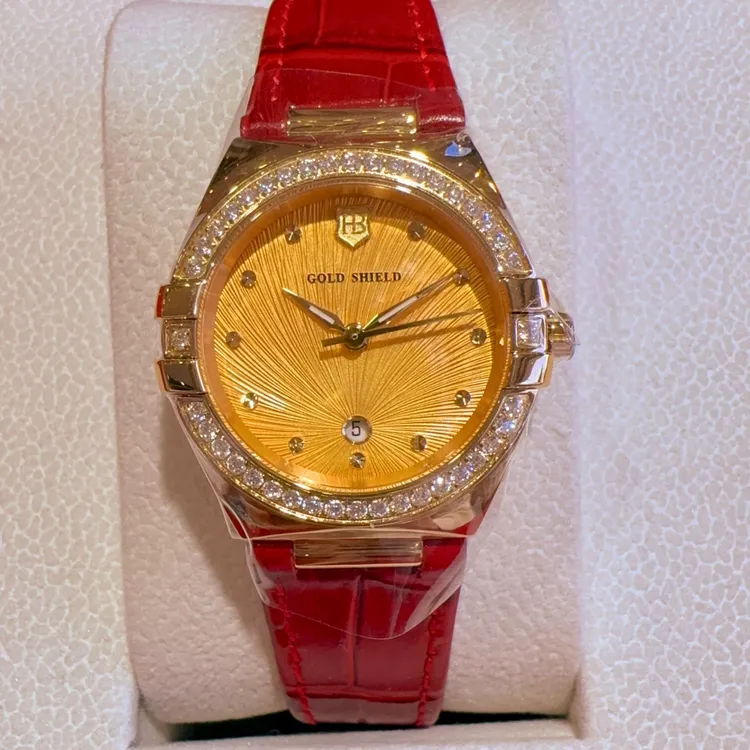 女士星座金表石英机芯皮带时尚镶钻轻奢奢华防水小100%黄金手表