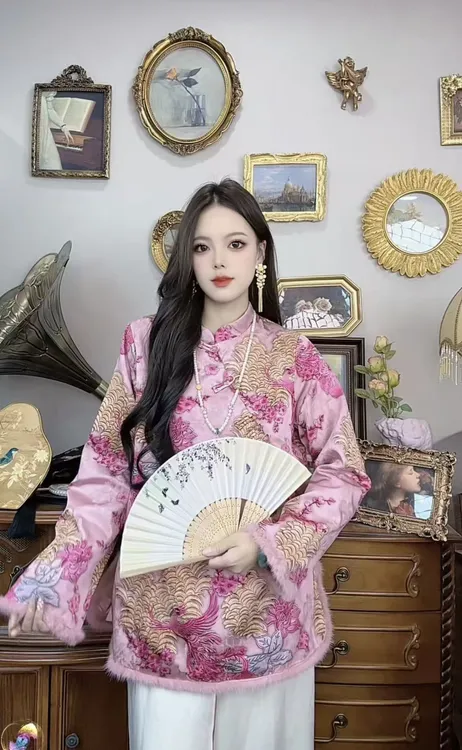 【凤凰于飞】775新中式国风立领斜襟盘扣拼接毛边显瘦气质百搭上衣