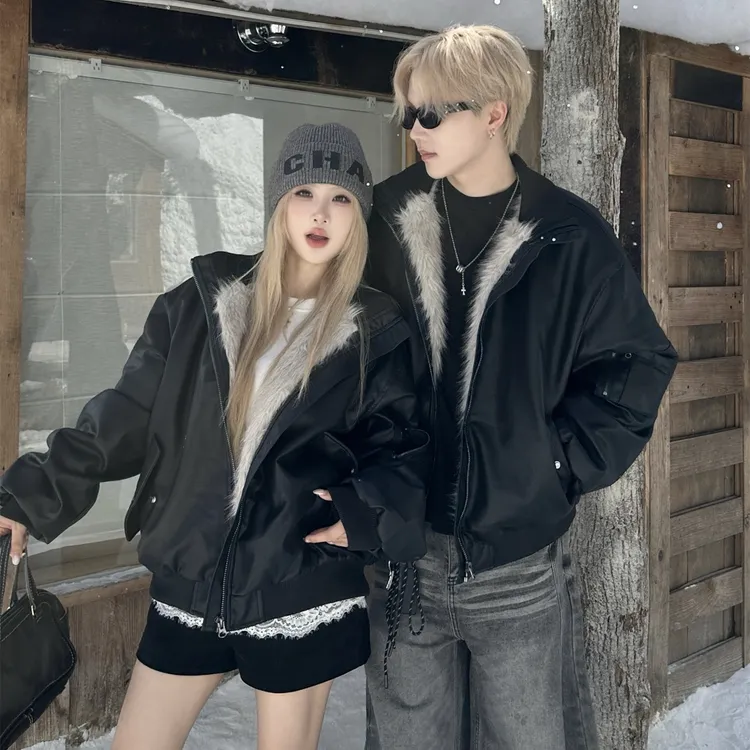 美式飞行员皮夹克情侣装冬季ins超火高级感休闲潮流男女棉衣外套