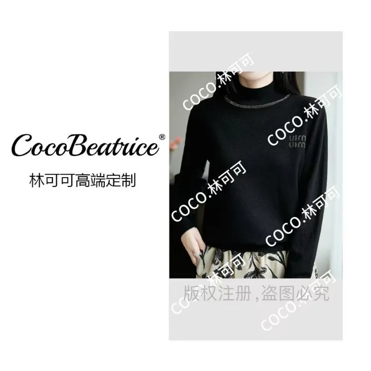 【COCO林可可】秋冬新款烫钻半高领宽松毛衣针织长袖毛衫