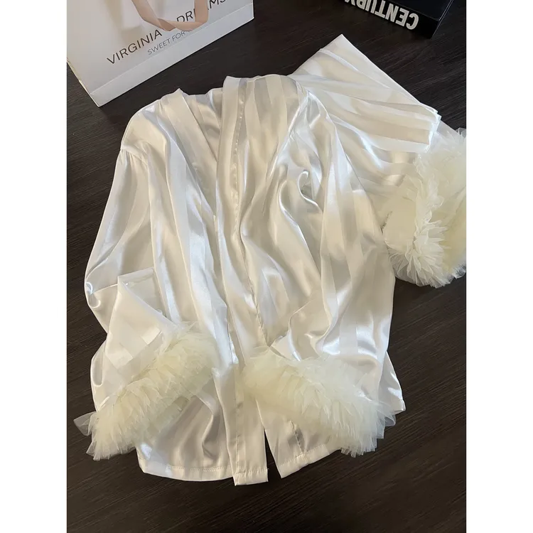 法式轻奢蕾丝拼接冰丝睡衣女春秋季新款长袖长裤家居服套装可外穿