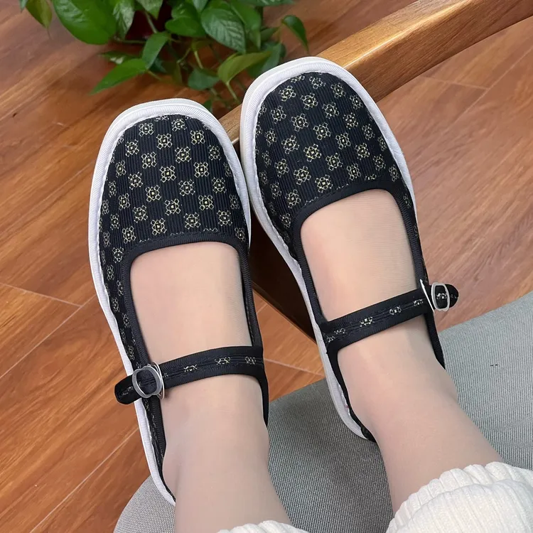 何航【厂家大促老年】软底透气舒适平底浅口妈妈鞋休闲夏季女士布鞋