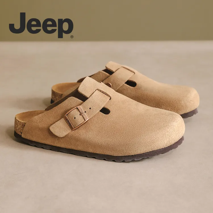 JEEP/吉普真皮勃肯鞋男款秋季外穿韩版休闲复古厚底情侣包头半拖