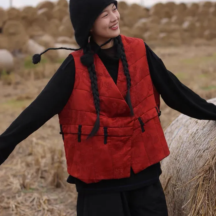 【荼】秋冬暗纹提花丝夹棉棉服马甲