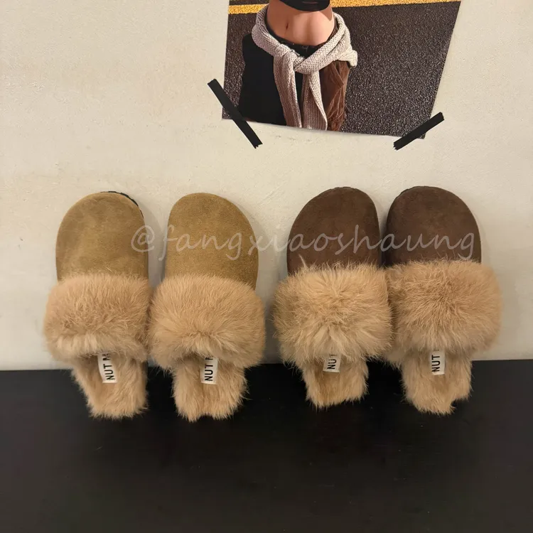奶兔绒绒浪漫法式兔毛皮草毛毛鞋百搭网红款包头毛茸茸勃肯鞋女冬