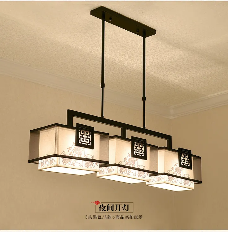 新中式青花三头餐厅吊灯古典中国风现代简约餐吊仿古复古灯饰禅意