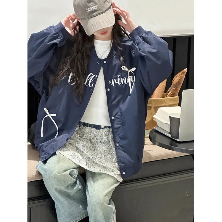 K28438孙小美蝴蝶结女童棒球服2025秋装新款儿童外套春秋上衣夹克