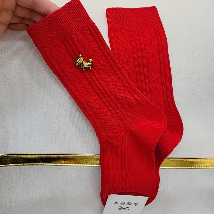 2026马年红袜子本命年红色棉袜中筒秋冬属马结婚新年中筒袜