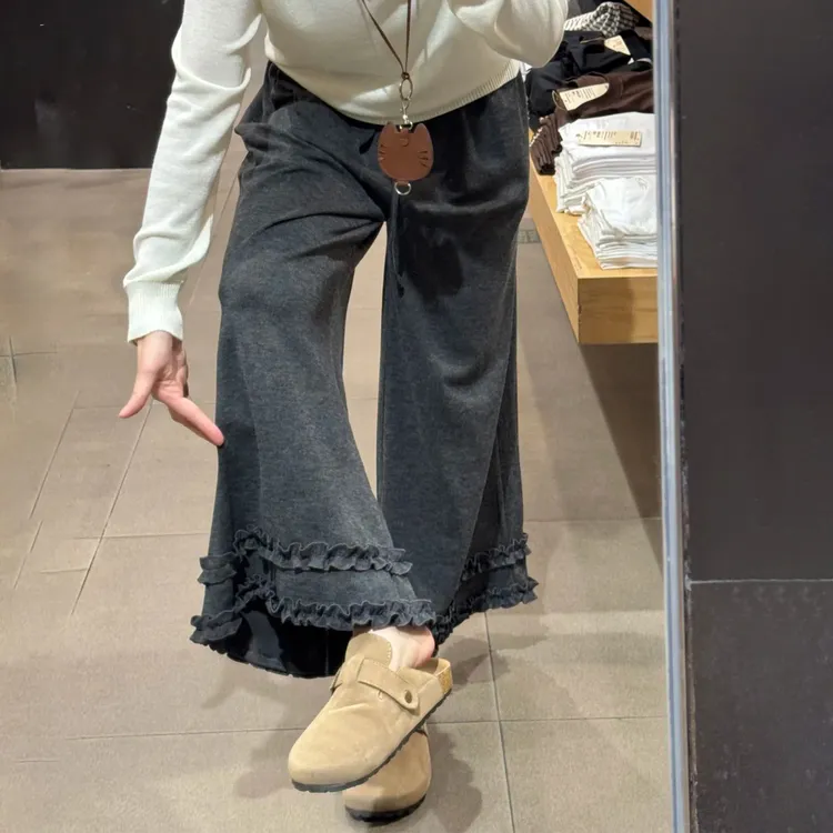 慵懒感灰色直筒裤子女秋新款梨型身材遮胯显瘦垂感九分阔腿休闲裤