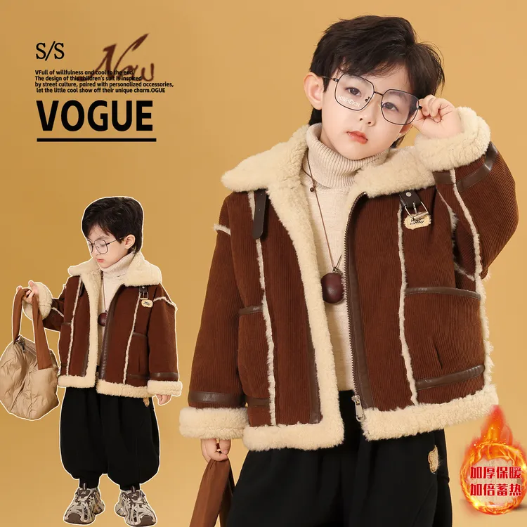 男童加绒加厚年服外套2025秋冬新款儿童装洋气男孩帅气保暖呢大衣