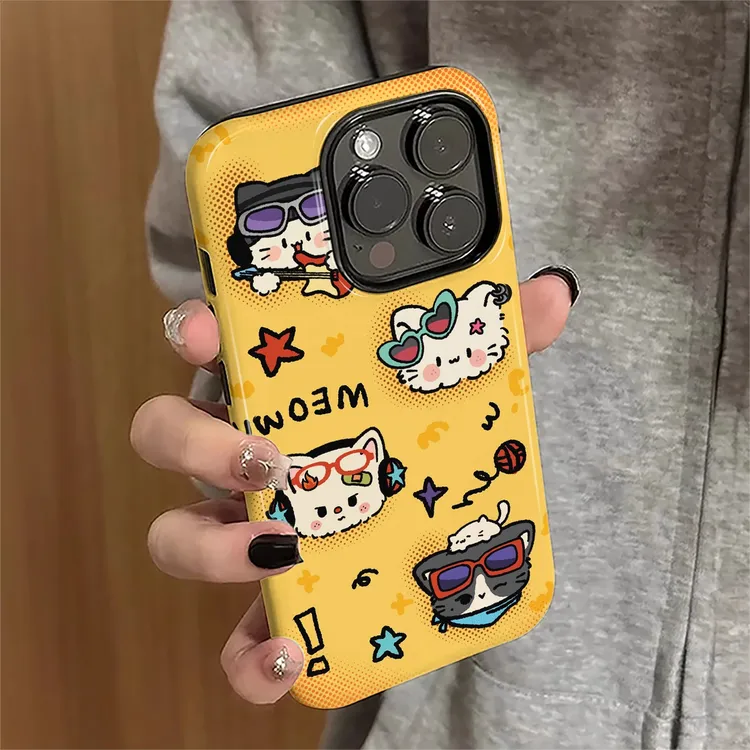 吉他小猫菲林二合一适用iphone16手机壳华为卡通vivo小米新款oppo