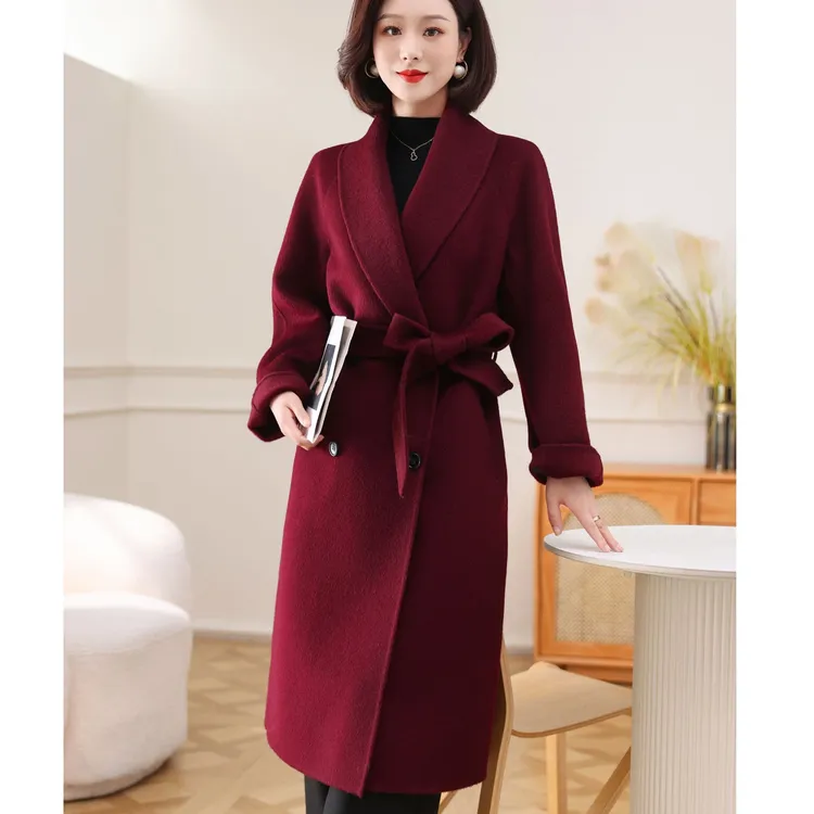 ziyang/孜洋骆驼绒高端羊毛双面呢青果领大衣轻奢时尚长款5223