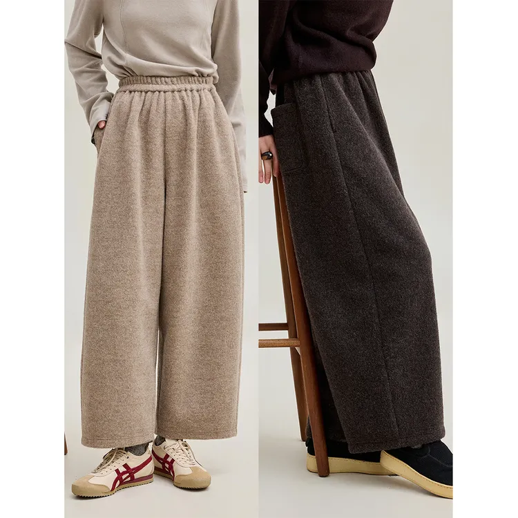 麻霖绵羊毛羊驼毛混纺毛圈肌理绒感软糯休闲显瘦毛呢九分萝卜裤