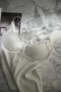 1wEn【纯欲姐姐】蕾丝边吊带女背心带胸垫甜辣妹性感打底上衣