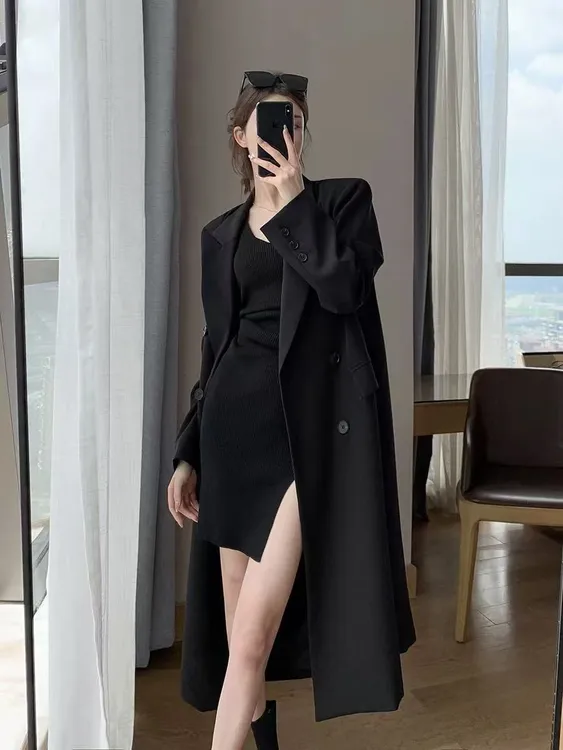 外穿小西装女春季长款风衣西服休闲中长款大衣爆款英伦风修身外套