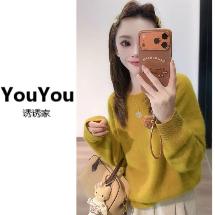 新款冬季软软糯糯百分百绵羊毛拉绒慵懒毛衣(不可机洗）