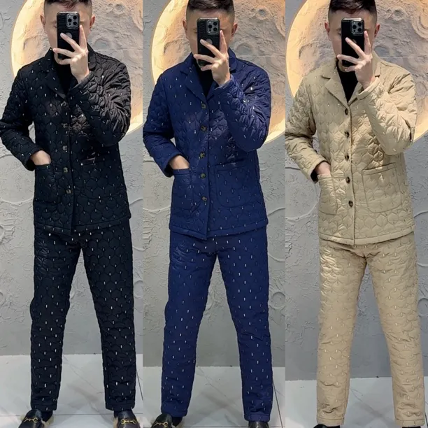 【1939薄棉加绒】冬季夹棉加绒秋冬家居服睡衣套装男士休闲保暖