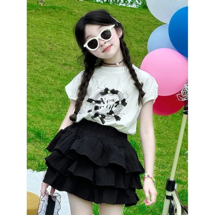 女童夏日裙子套装2025新款女孩大童夏季洋气半身裙儿童夏装蛋糕裙
