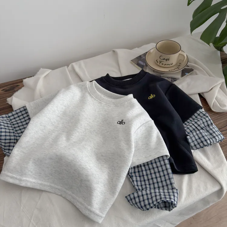 2025秋季新款男童假两件卫衣百搭韩系拼接长袖字母上衣