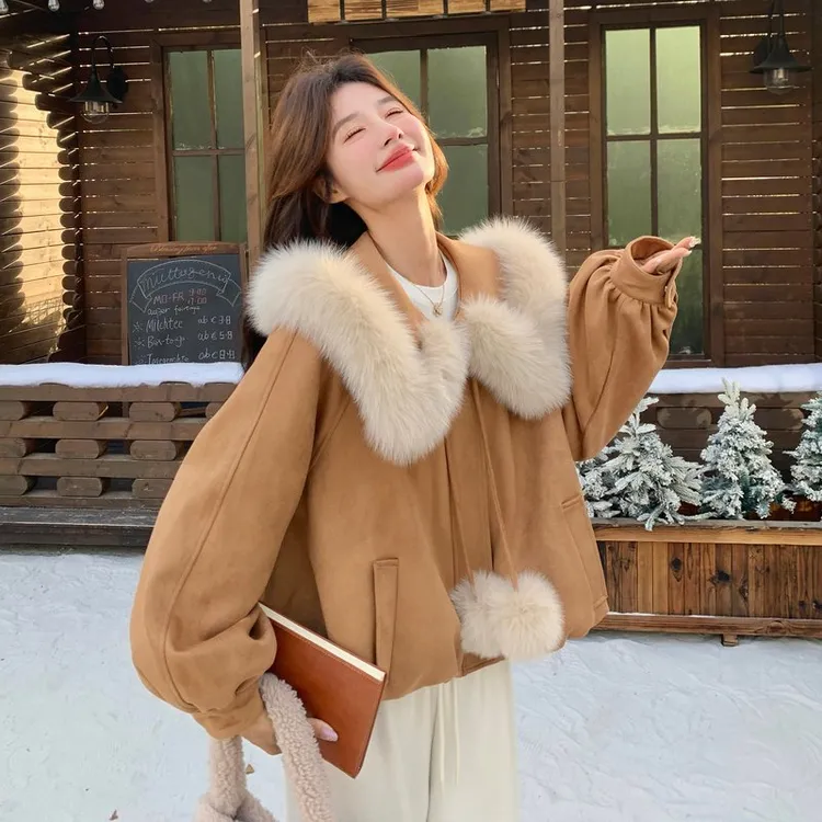 高级感狐狸毛领派克羽绒服女2025冬季新款加厚内胆90白鸭绒短外套
