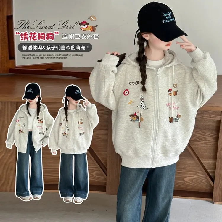 【加绒】童装女童连帽上衣2025秋冬新款卡通印花衣服中大童百搭外套