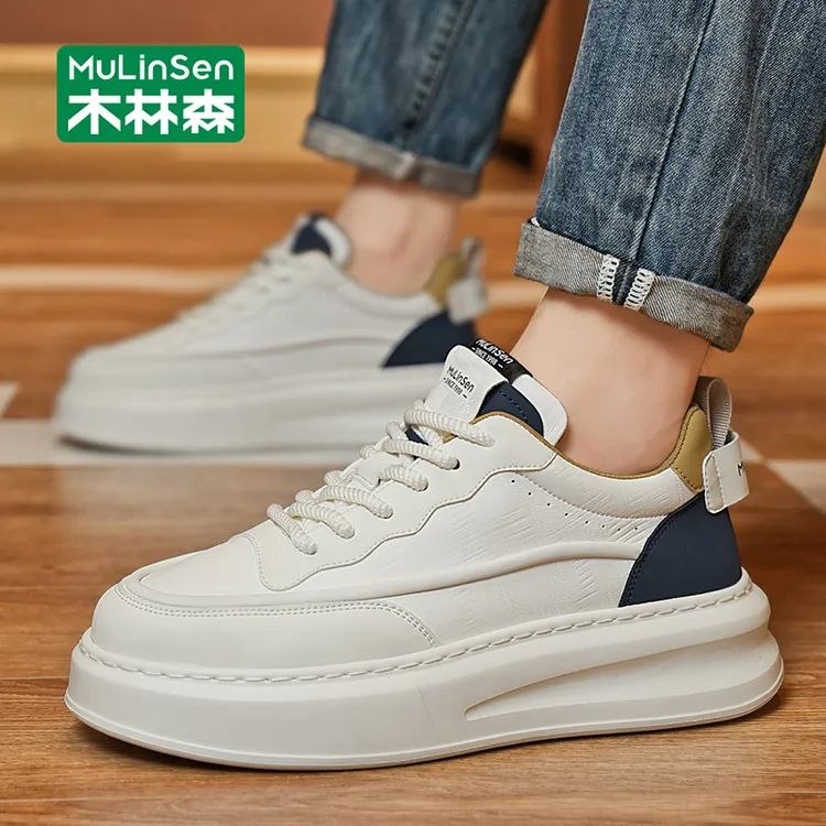 木林森男鞋2025新款秋季运动青少年小白鞋厚底增高耐磨百搭板鞋男