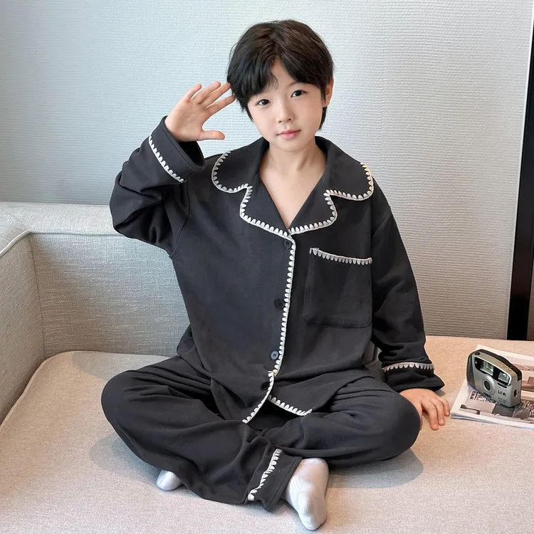 儿童睡衣秋冬新款加绒加厚中大童法兰绒家居服男孩保暖套装可外穿