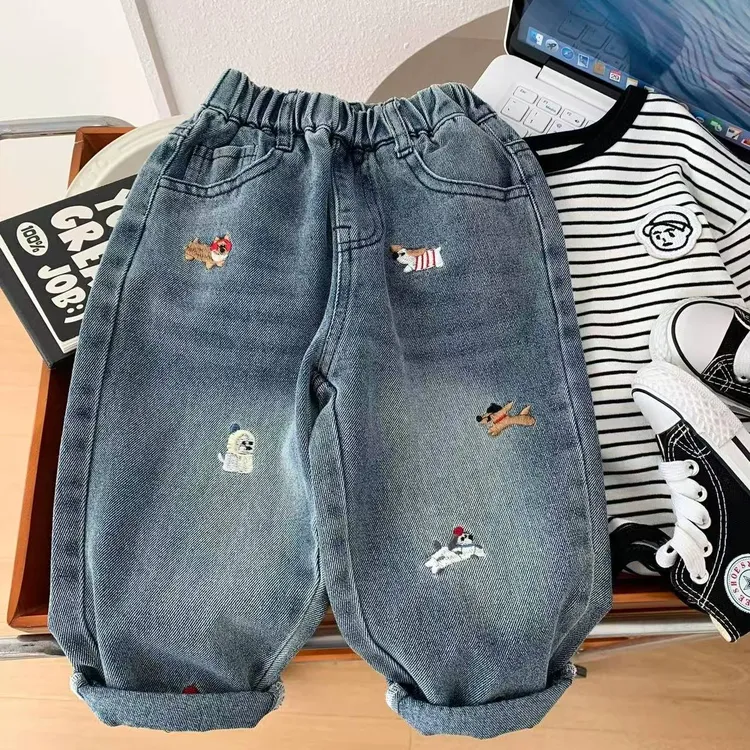 【热推爆款】儿童刺绣牛仔裤春秋款新款儿童春季洋气外穿爱心宝宝春