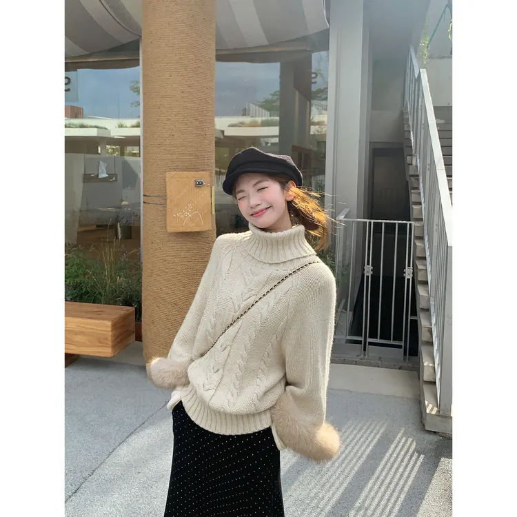 切糕自制【弗里假日】小个子秋冬设计感显贵绵羊毛可拆卸袖口毛衣