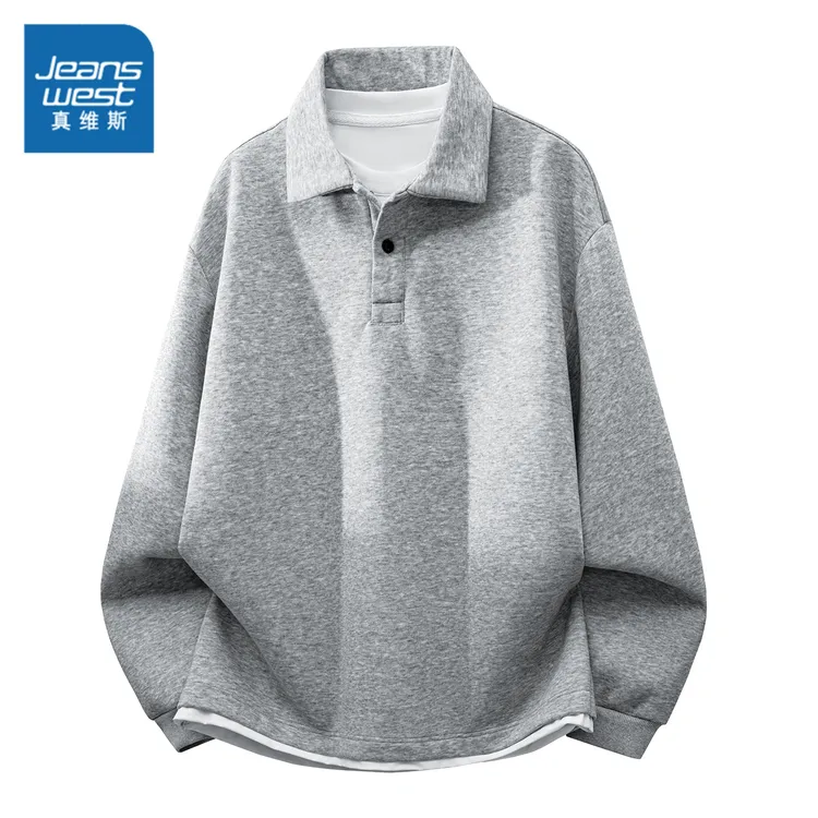 真维斯男士翻领卫衣秋冬季纯色运动百搭长袖新款休闲套头潮牌上衣
