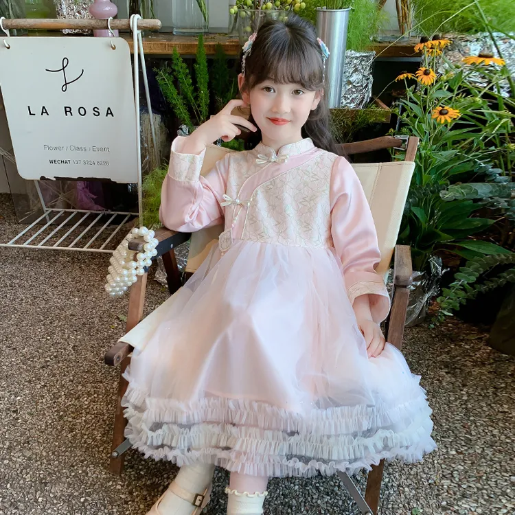 女童汉服春装2025新款连衣裙儿童网红洋气国风公主裙春秋女孩裙子