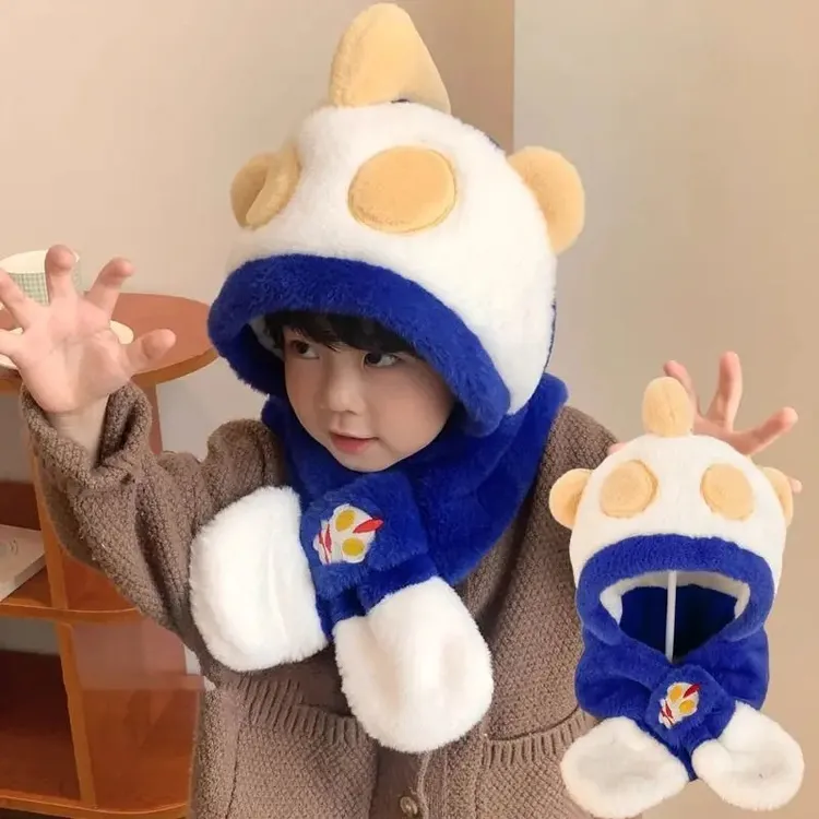 奥特曼儿童帽子围巾一体帽两件套冬季保暖男女宝宝防风加绒加厚