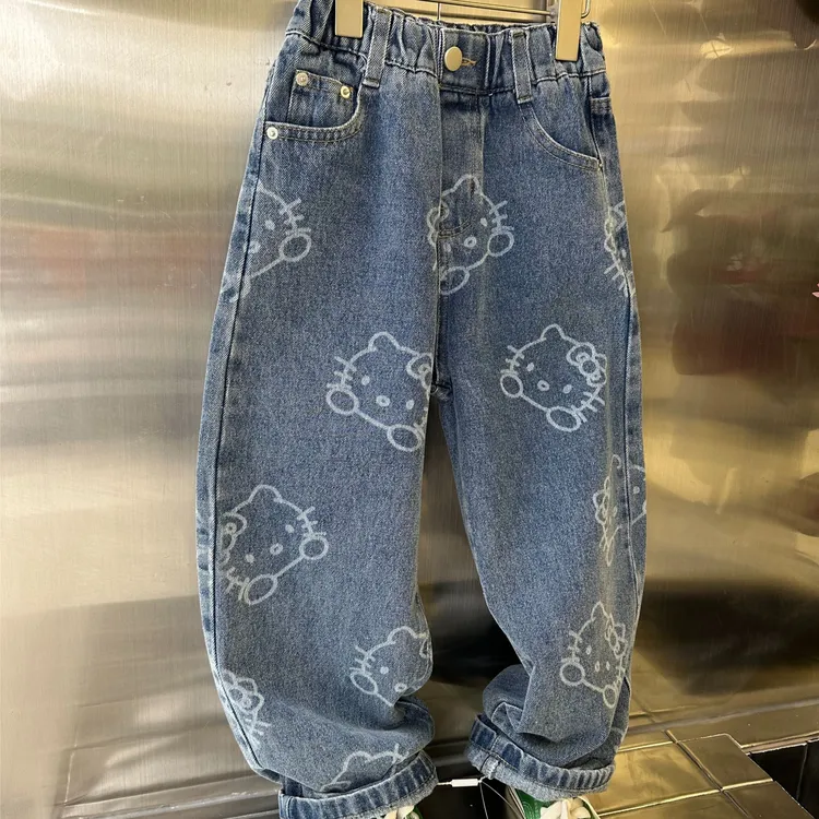 A/BB类长裤宽松秋季高腰牛仔裤水洗复古裤子大童儿童童装时尚休闲