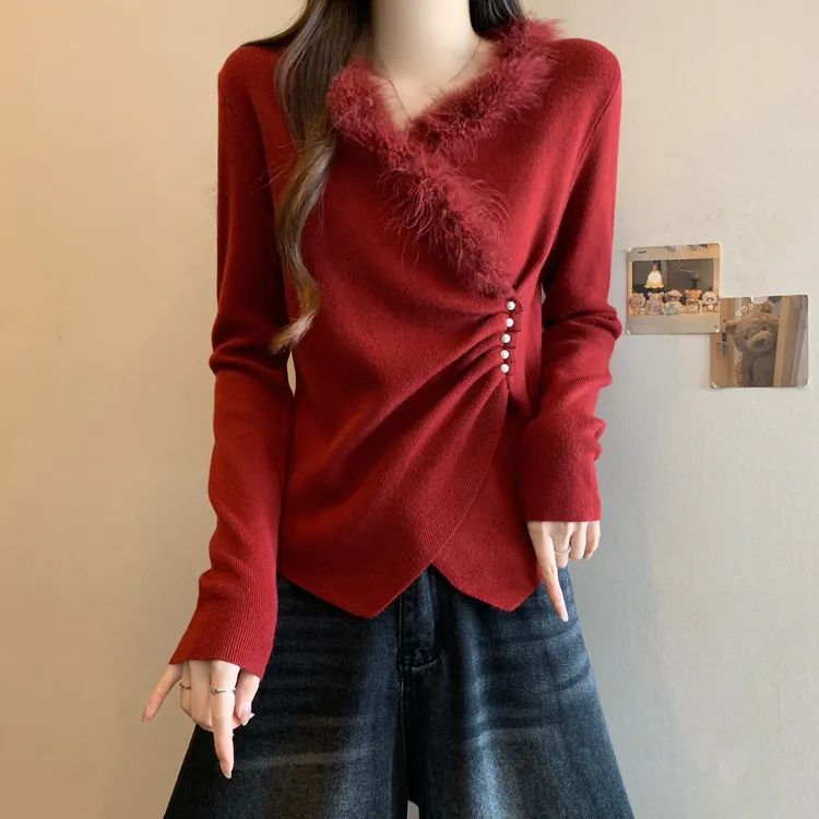 大码设计感钉珠不规则高级感打底衫女秋冬季胖mm修身显瘦气质上衣