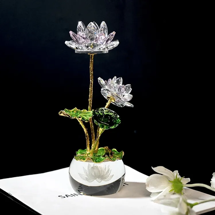 新款内雕莲花底座双头荷花摆件