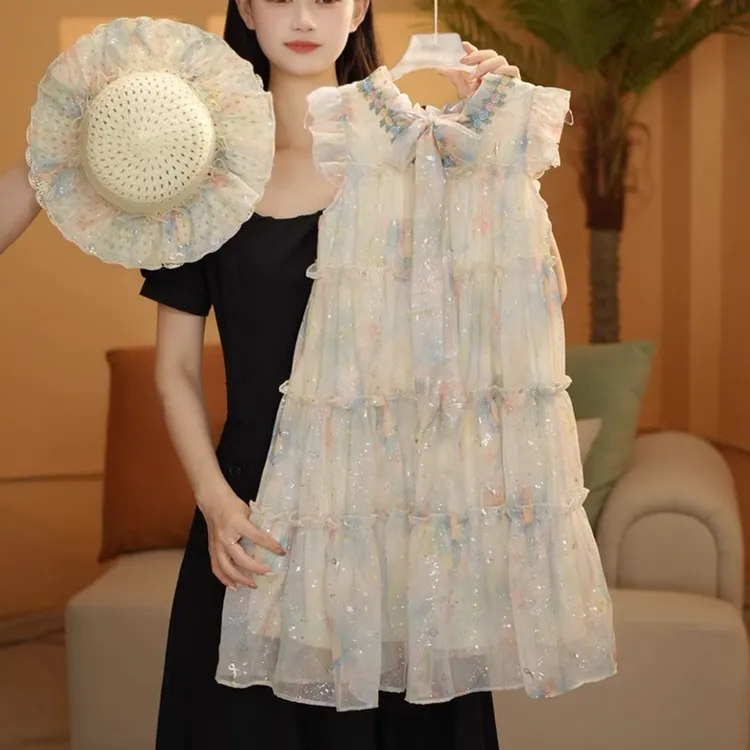 女童飞袖连衣裙夏季2025新款儿童甜美裙子夏装女孩网纱公主裙洋气