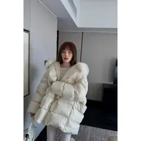 JINGDL【奶呼呼】90%白鸭绒韩版舒适宽松连帽毛领绗线可爱羽绒服
