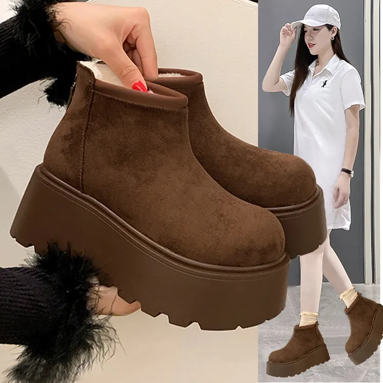 增高7cm雪地靴女款加绒勃肯鞋短靴2025新款冬季加厚保暖东北棉鞋
