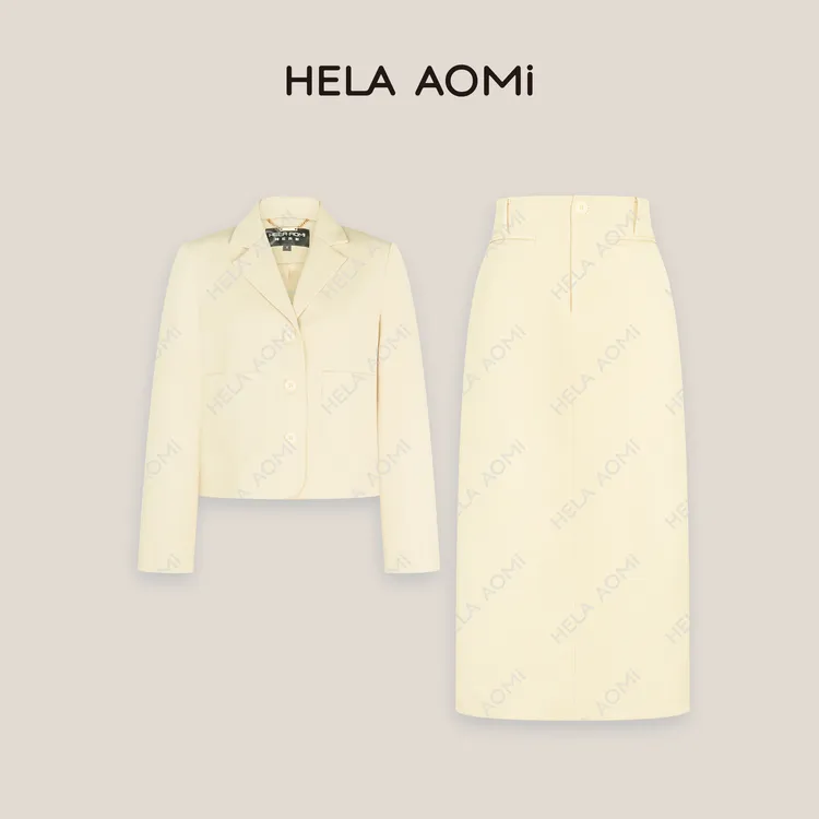 HELAAOMI“奶油西装”韩系气质西装外套+西装直筒半身裙套装