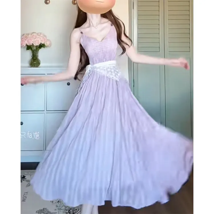 新款法式休闲百搭高级感气质洋气吊带连衣裙收腰显瘦时尚度假长裙