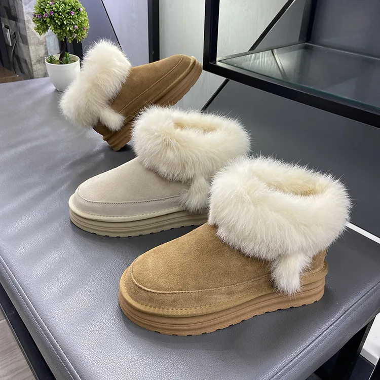 【米格格女鞋】真皮羊毛一体内里保暖仙女可爱甜美风雪地靴兔毛棉鞋