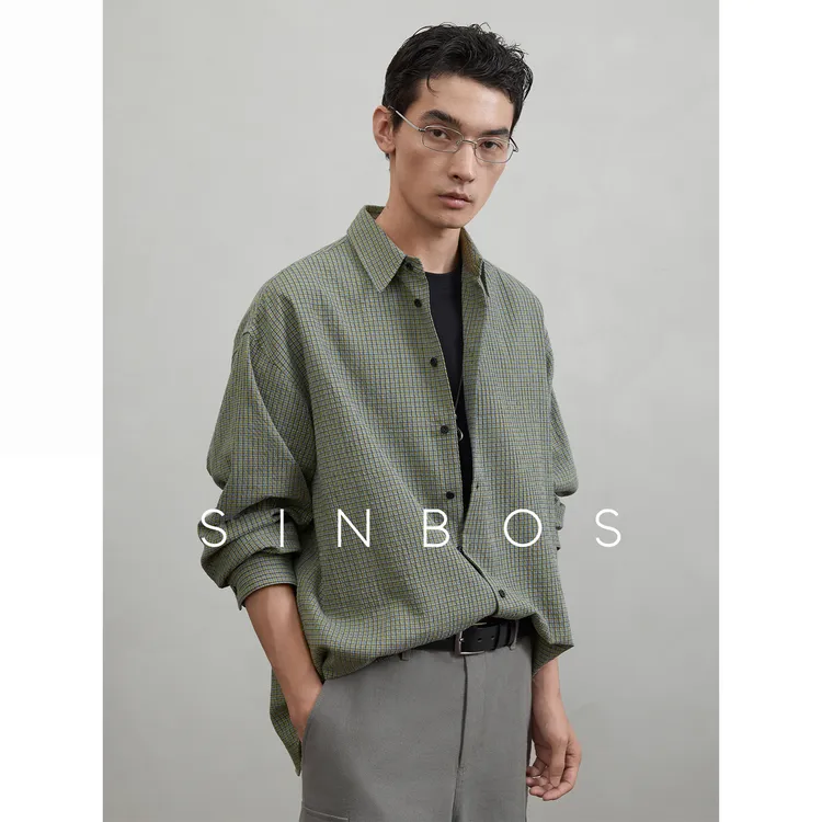 SINBOS 维希掠影 2025秋季新款松弛感色织格纹泡泡纱长袖衬衫男款
