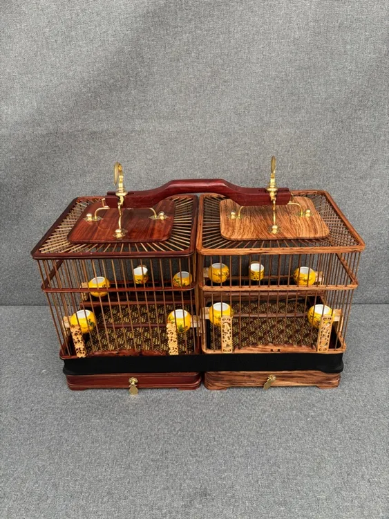 23×26高端红木鸟笼一对加扁担绣眼红子贝子黄鸟手工制作鸟笼大全